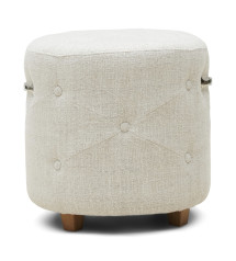 Bowery Footstool, rich tweed, antique white